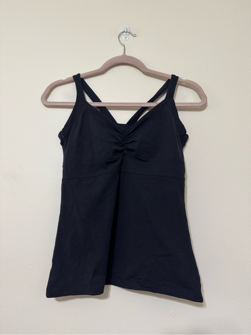 Prana Black Ruched V-Neck Crossback Tank